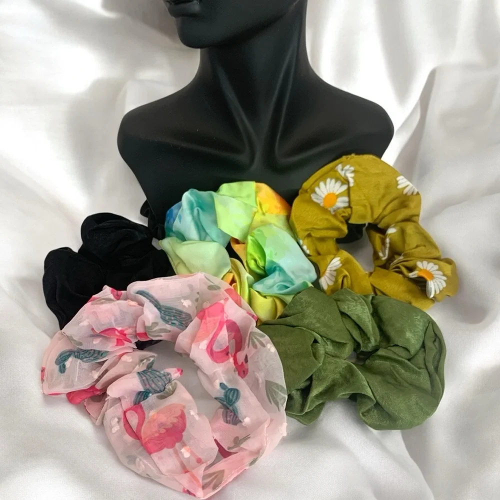 Hair Scrunchie Multi-Color 5 piece Bundle.